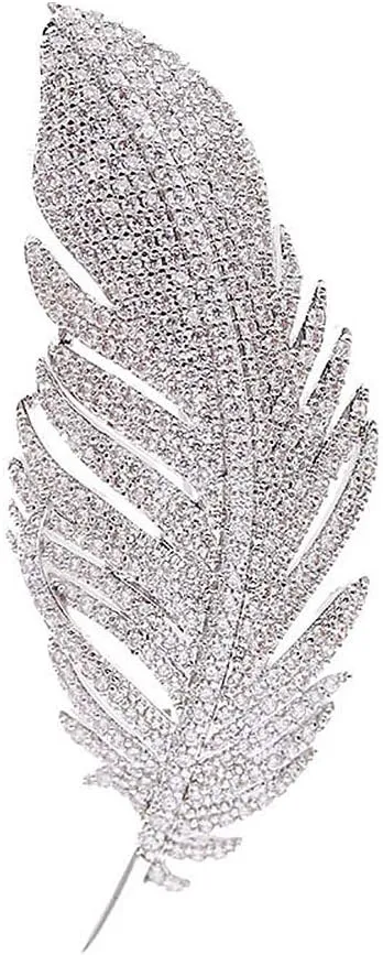 Rhinestone Feather Brooches Pin for Women Men Fashion Crystal Delicate Leaf Brooch Lapel Pins Elegant Dress Accessories Jewelry Boutonniere Corsage for Hat Bag Suit Tie Wedding Birthday
