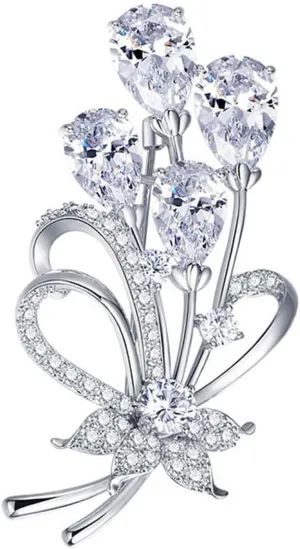 Rhinestone Flower Brooch Pin Silver Tone Crystal Floral Pin Elegant Flower Cluster Corsage Brooch Vintage Wedding Bridal Lapel Pins Clothing Accessories Jewelry for Women Girls