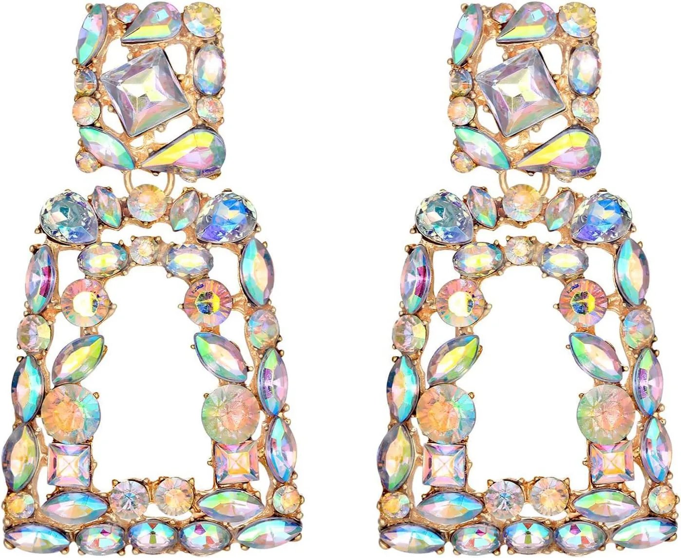 Rhinestone Rectangle Dangle Drop Earrings for Women Geometric Statement Earring Boho Bohemian Sparkly Crystal Prom Jewelry