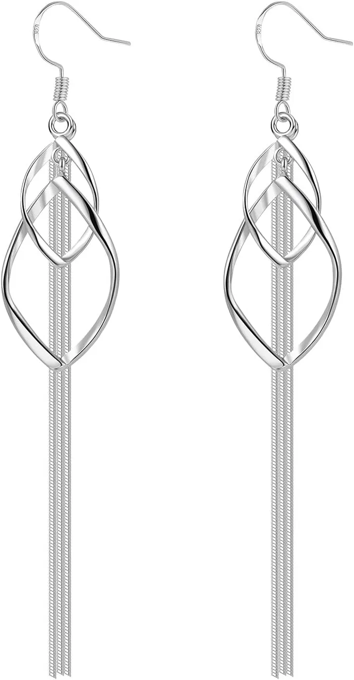 Rhinestone Twist Drop Dangle Earrings Silver/Gold Plated Cubic Zirconia Linear Swirl Wire Dangling Earrings for Women