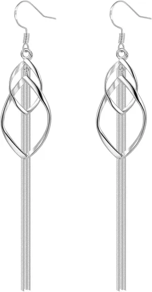 Rhinestone Twist Drop Dangle Earrings Silver/Gold Plated Cubic Zirconia Linear Swirl Wire Dangling Earrings for Women