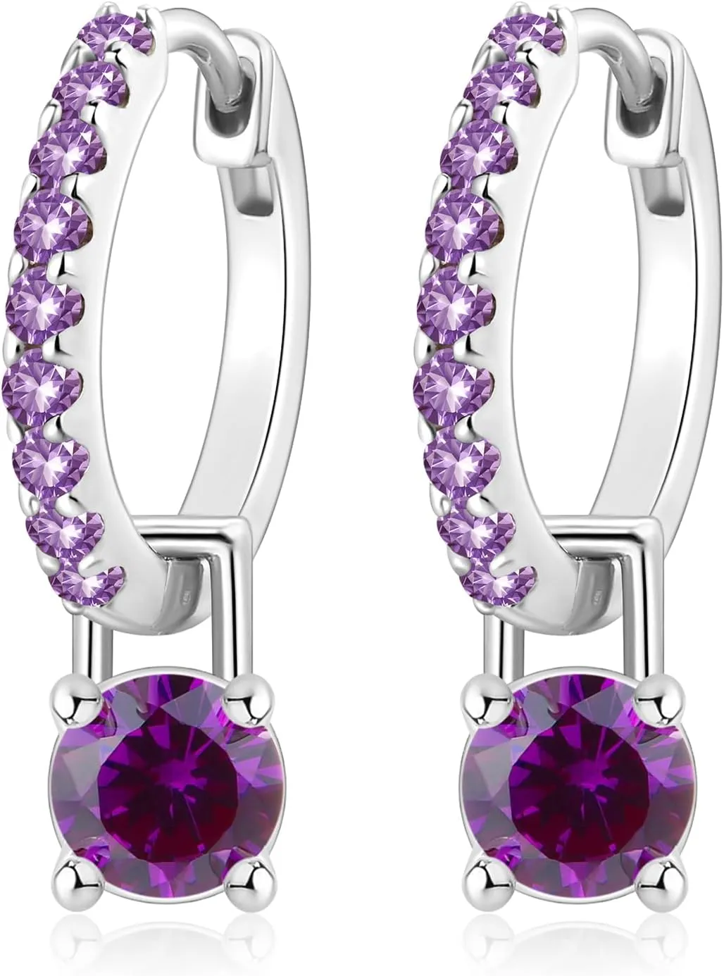 Rhodium Plated Sterling Silver Hoop Earrings for Women Month of Birth  Unique Rhodium Plated Sterling Silver Womens Earrings with Birth Stone  Elegant Colorful Dainty Earrings In Jewelry Pouch  Ideal for Office, Wedding, Everyday Wear
