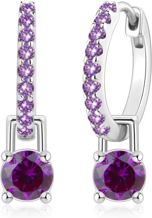 Rhodium Plated Sterling Silver Hoop Earrings for Women Month of Birth  Unique Rhodium Plated Sterling Silver Womens Earrings with Birth Stone  Elegant Colorful Dainty Earrings In Jewelry Pouch  Ideal for Office, Wedding, Everyday Wear