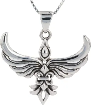 Rising Phoenix Modern Style Sterling Silver Pendant Necklace