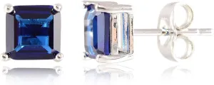 [RIZILIA CLASSIC] Stud Pierced Earrings with Square Emerald Cut Gemstones CZ [Multi-Colors available] in 18K White Gold Plated, Simple Modern Elegant