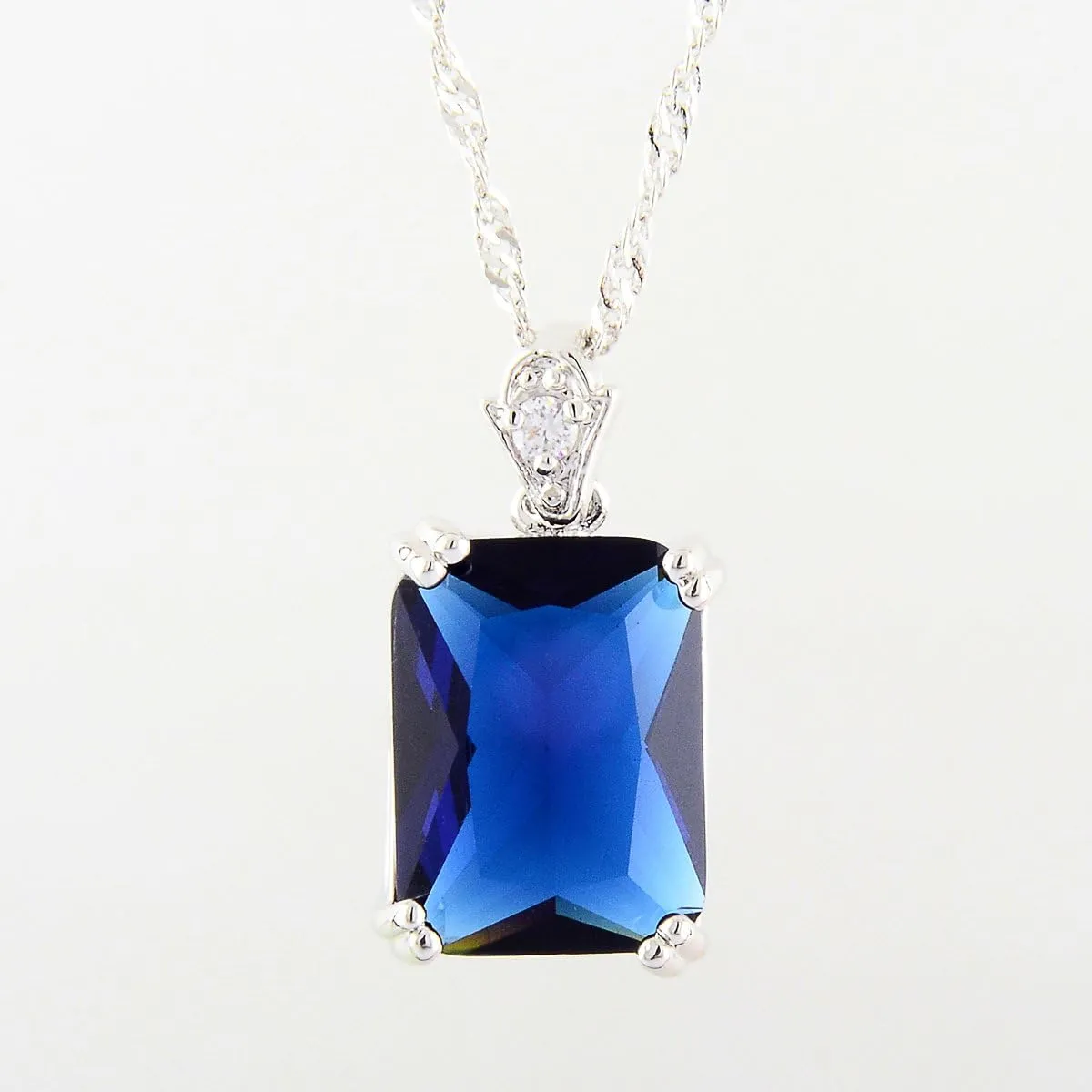 RIZILIA Pendant with 18" Chain & Rectangular Cut CZ [5 Colors available] in White Gold Plated, Simple Modern Elegant