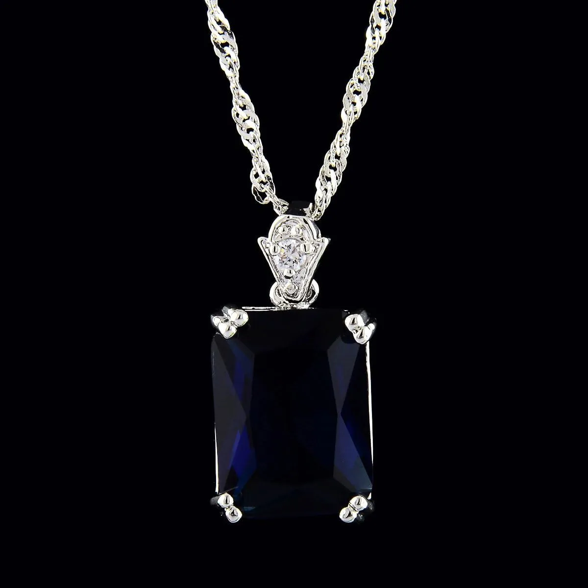 RIZILIA Pendant with 18" Chain & Rectangular Cut CZ [5 Colors available] in White Gold Plated, Simple Modern Elegant