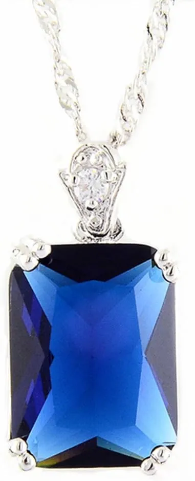 RIZILIA Pendant with 18" Chain & Rectangular Cut CZ [5 Colors available] in White Gold Plated, Simple Modern Elegant