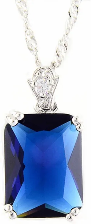 RIZILIA Pendant with 18" Chain & Rectangular Cut CZ [5 Colors available] in White Gold Plated, Simple Modern Elegant