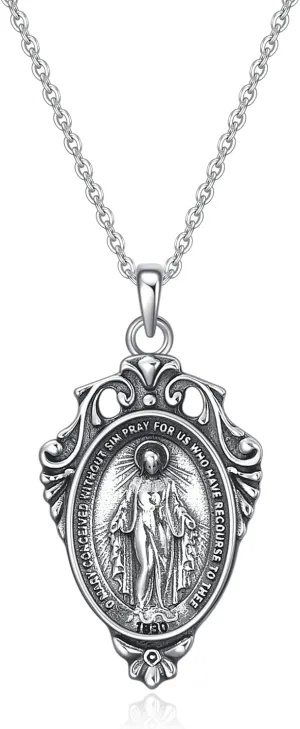 Rnivida 925 Sterling Silver Miraculous Medal Pendant Necklace for Women,Catholic Virgin Mary Jewelry Gifts for Her