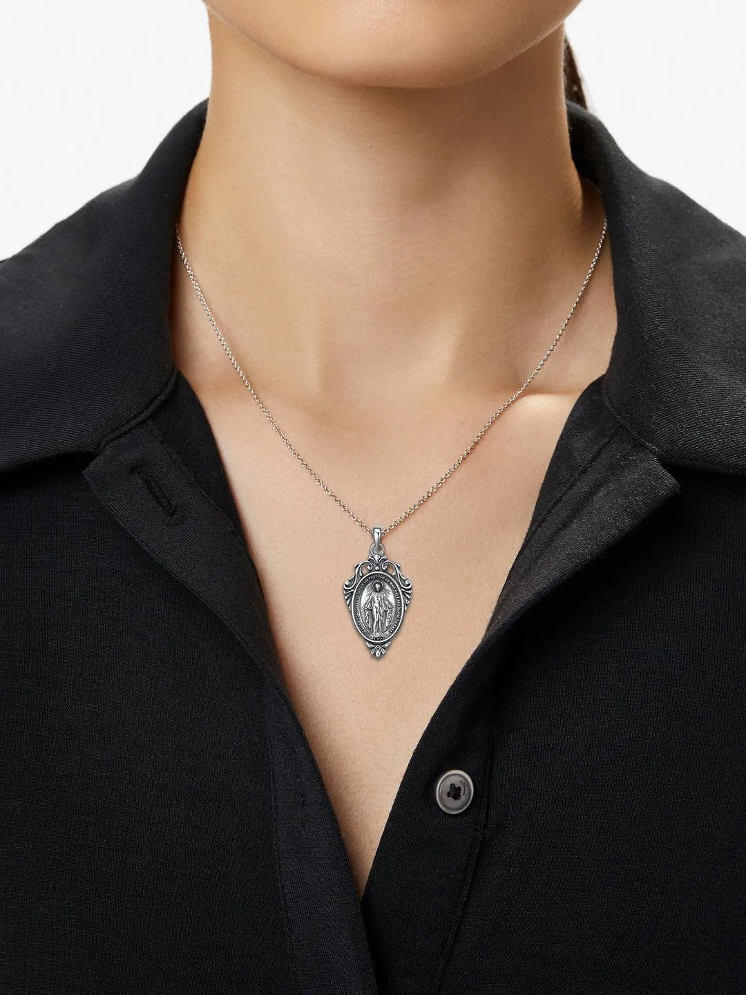 Rnivida 925 Sterling Silver Miraculous Medal Pendant Necklace for Women,Catholic Virgin Mary Jewelry Gifts for Her