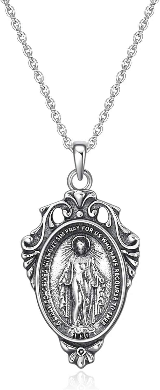 Rnivida 925 Sterling Silver Miraculous Medal Pendant Necklace for Women,Catholic Virgin Mary Jewelry Gifts for Her