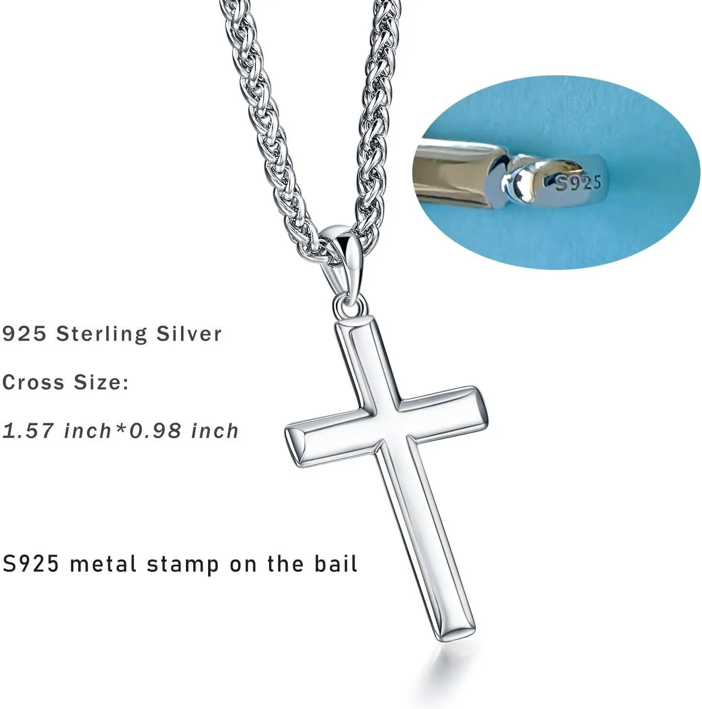 Rnivida Cross Necklace for Men, 925 Sterling Silver Cross Pendant Necklace with Stainless Steel Chain for Everyday