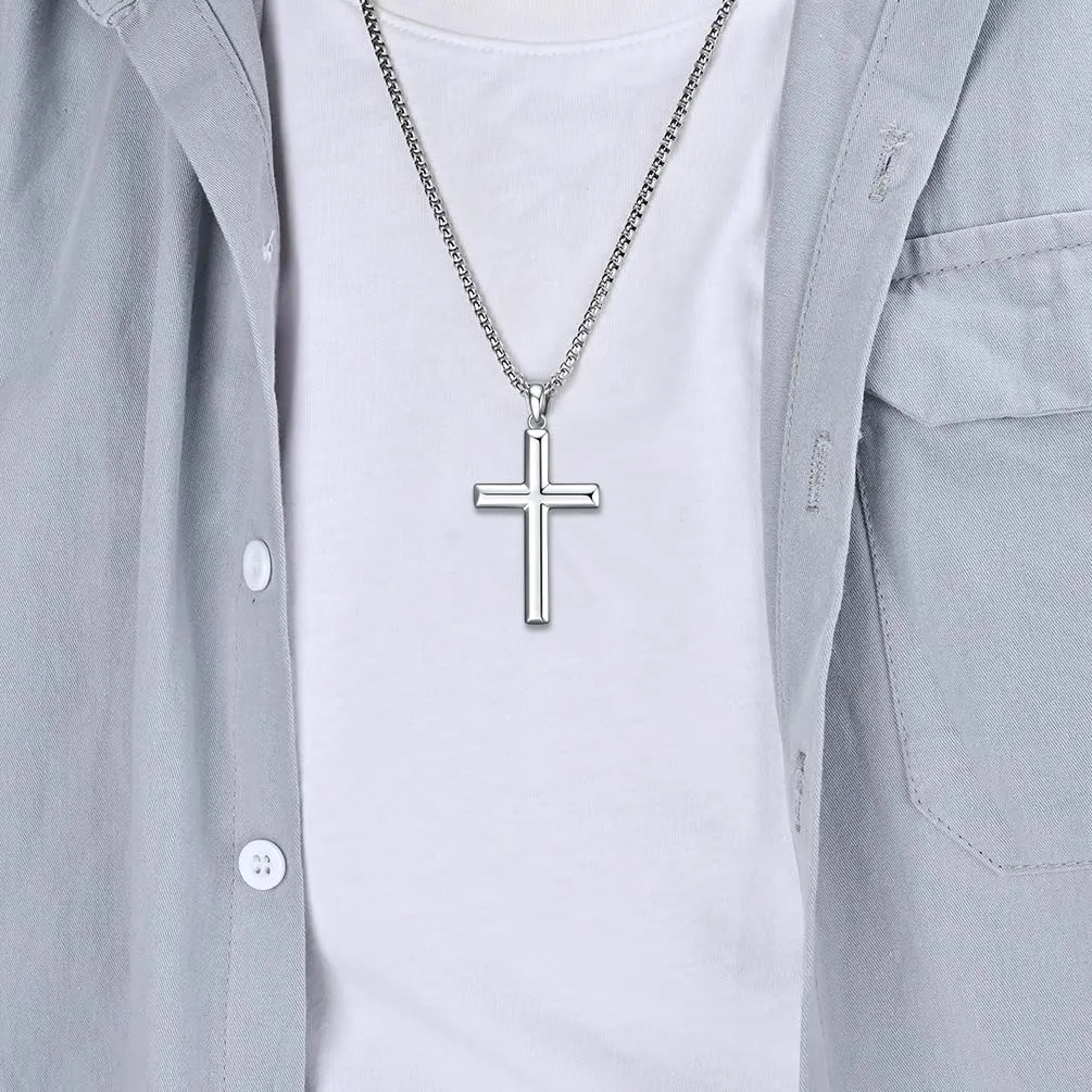 Rnivida Cross Necklace for Men, 925 Sterling Silver Cross Pendant Necklace with Stainless Steel Chain for Everyday