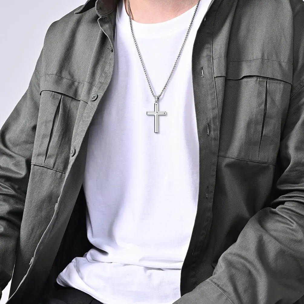 Rnivida Cross Necklace for Men, 925 Sterling Silver Cross Pendant Necklace with Stainless Steel Chain for Everyday