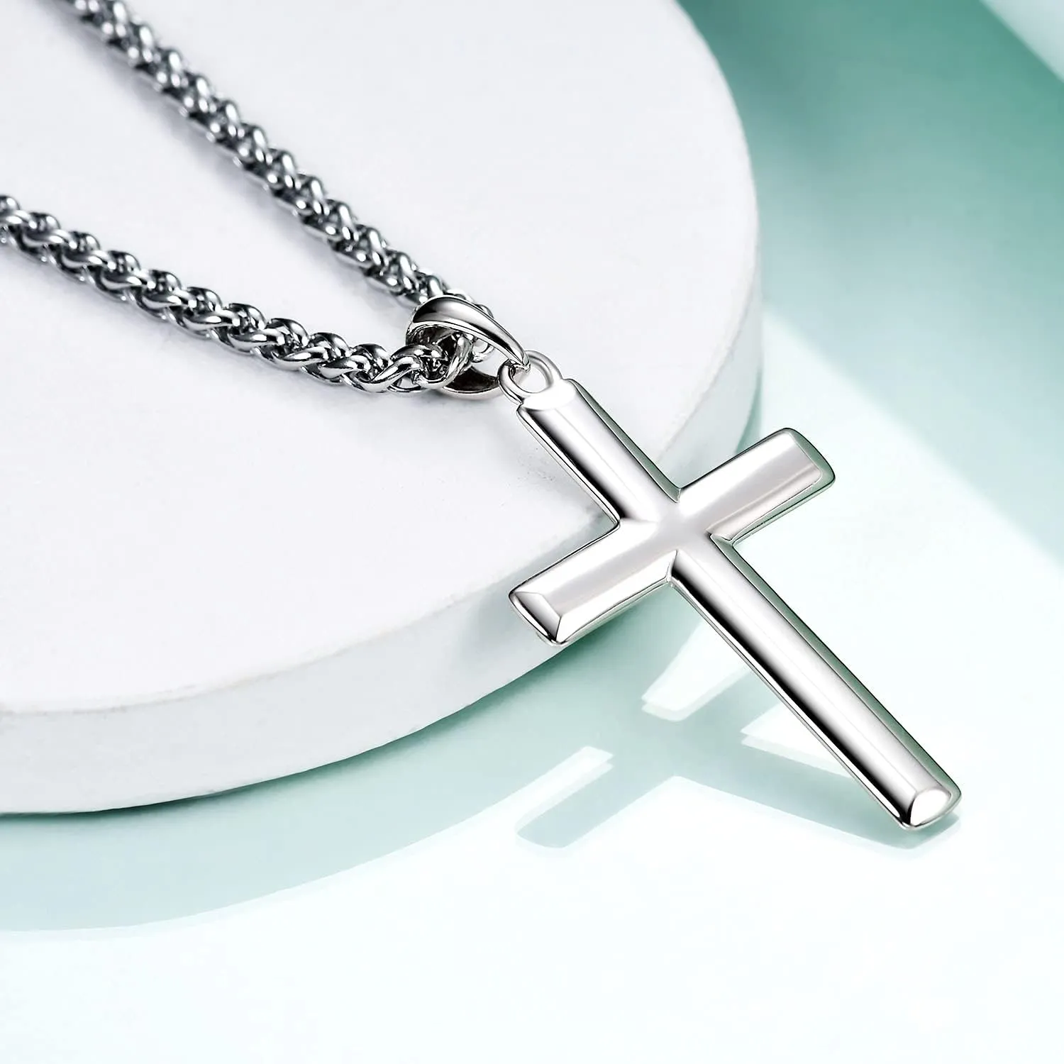 Rnivida Cross Necklace for Men, 925 Sterling Silver Cross Pendant Necklace with Stainless Steel Chain for Everyday