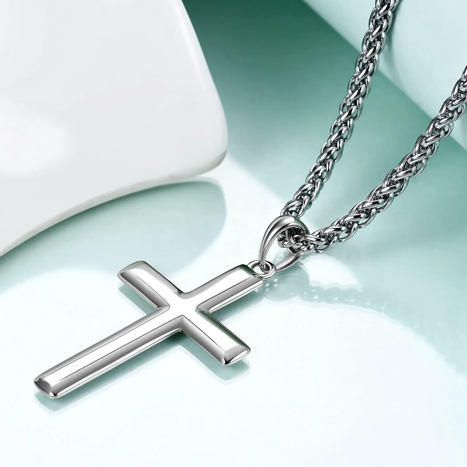 Rnivida Cross Necklace for Men, 925 Sterling Silver Cross Pendant Necklace with Stainless Steel Chain for Everyday