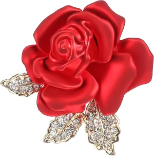 Rose Flower Brooch Pin, 3D Crystal Rose Pin Rhinestone Floral Brooch Vintage Brooches 3D Floral Dress Accessories for Women Girls Hat Bag Suit Dress