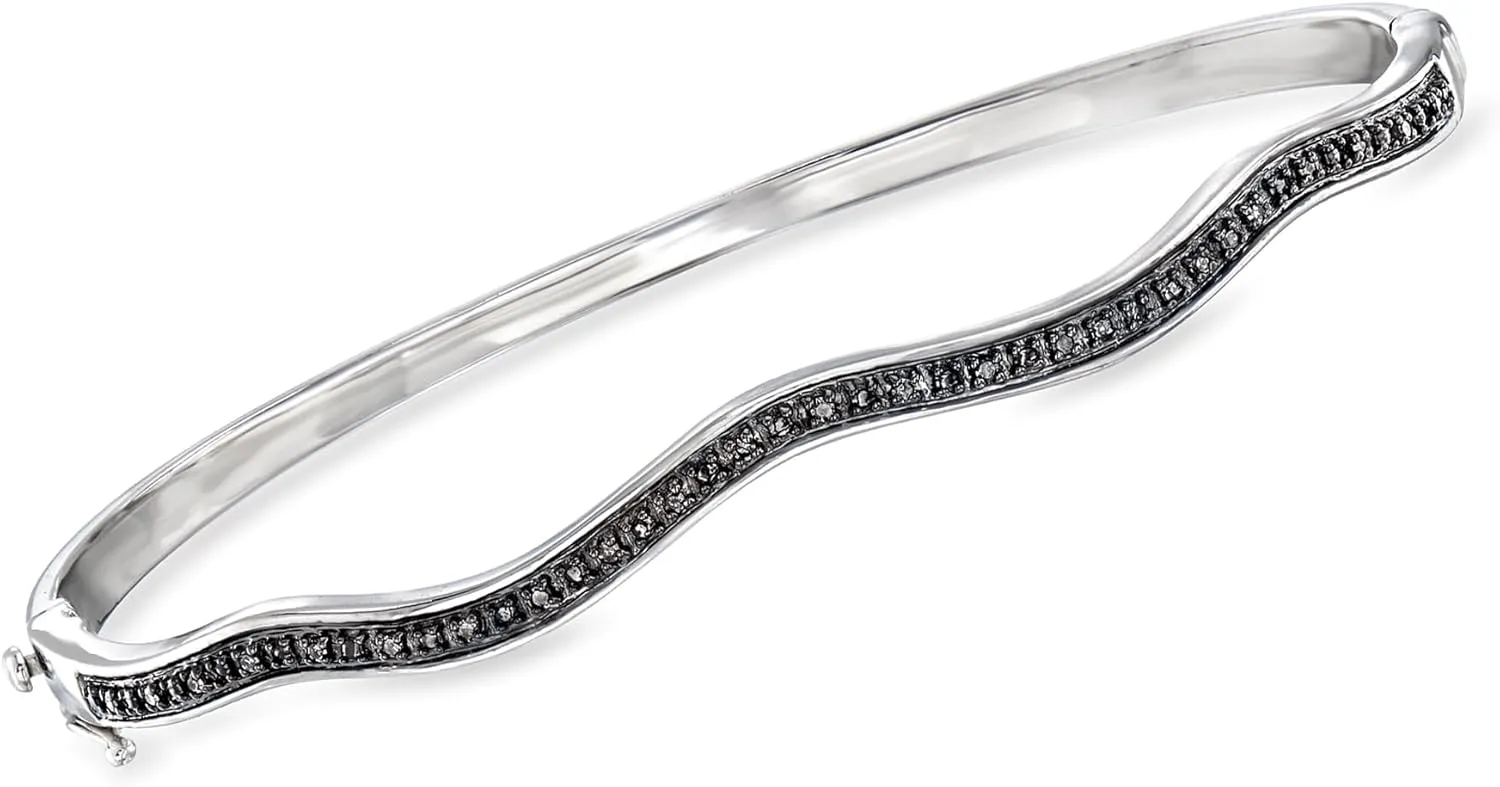 Ross-Simons 0.10 ct. t.w. Black Diamond Wavy Bangle Bracelet in Sterling Silver