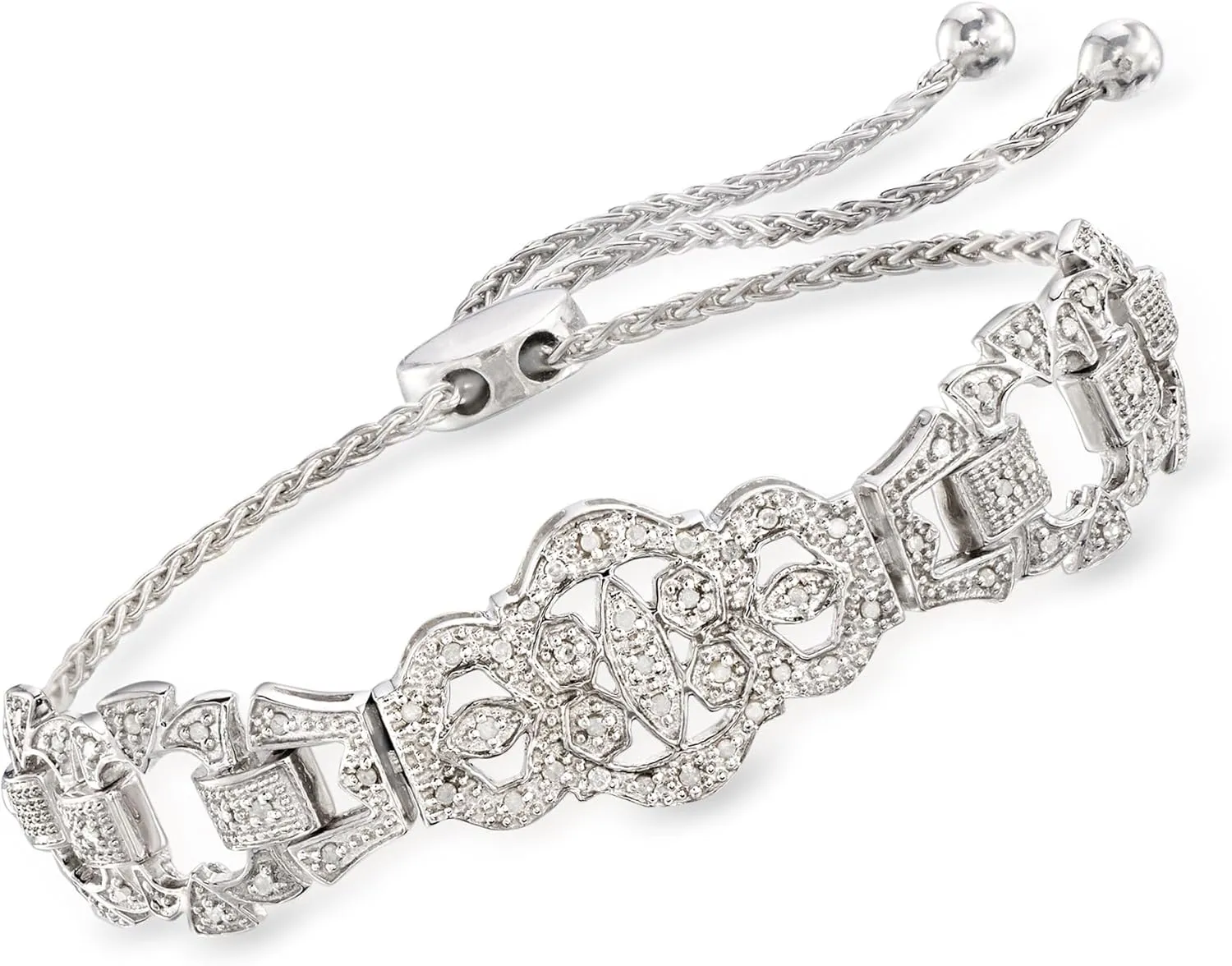 Ross-Simons 0.25 ct. t.w. Diamond Openwork Bolo Bracelet in Sterling Silver