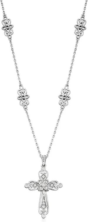 Ross-Simons 0.25 ct. t.w. Diamond Openwork Cross Pendant Necklace in Sterling Silver. 20 inches
