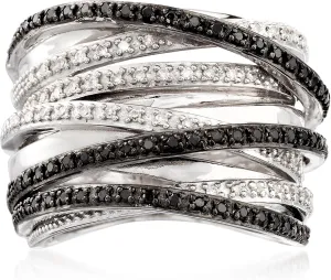 Ross-Simons 0.30 ct. t.w. Black and White Diamond Highway Ring in Sterling Silver. Size 8