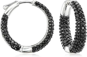 Ross-Simons 0.50 ct. t.w. Black Spinel Inside-Outside Hoop Earrings in Sterling Silver
