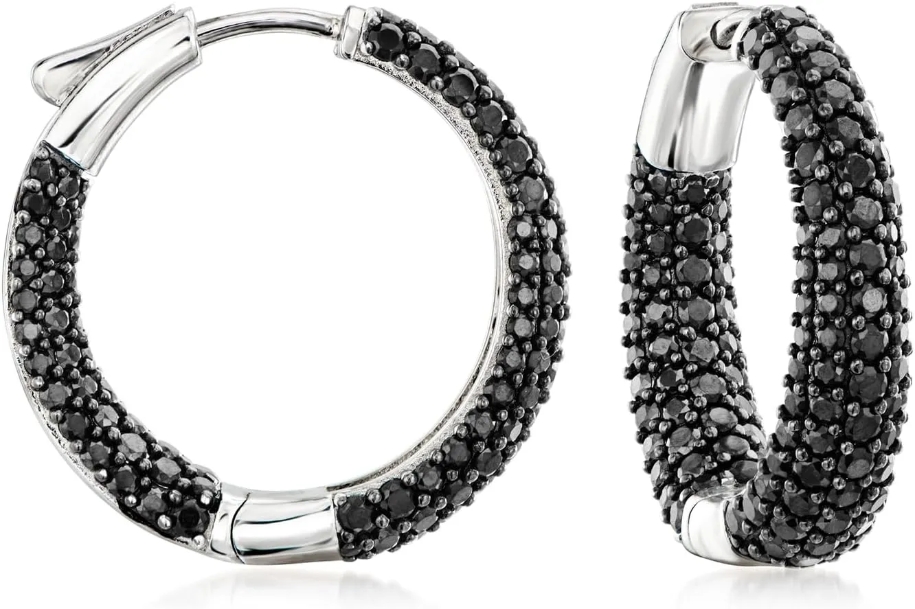 Ross-Simons 0.50 ct. t.w. Black Spinel Inside-Outside Hoop Earrings in Sterling Silver