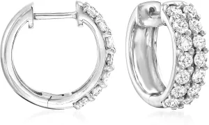 Ross-Simons 1.00 ct. t.w. Diamond Huggie Hoop Earrings in Sterling Silver