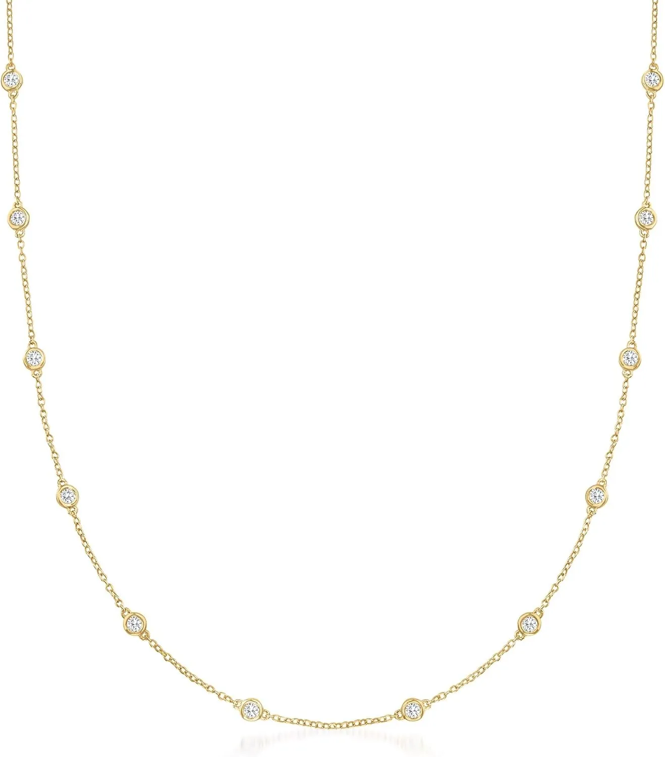 Ross-Simons 14kt Gold Bezel-Set Diamond Station Necklace