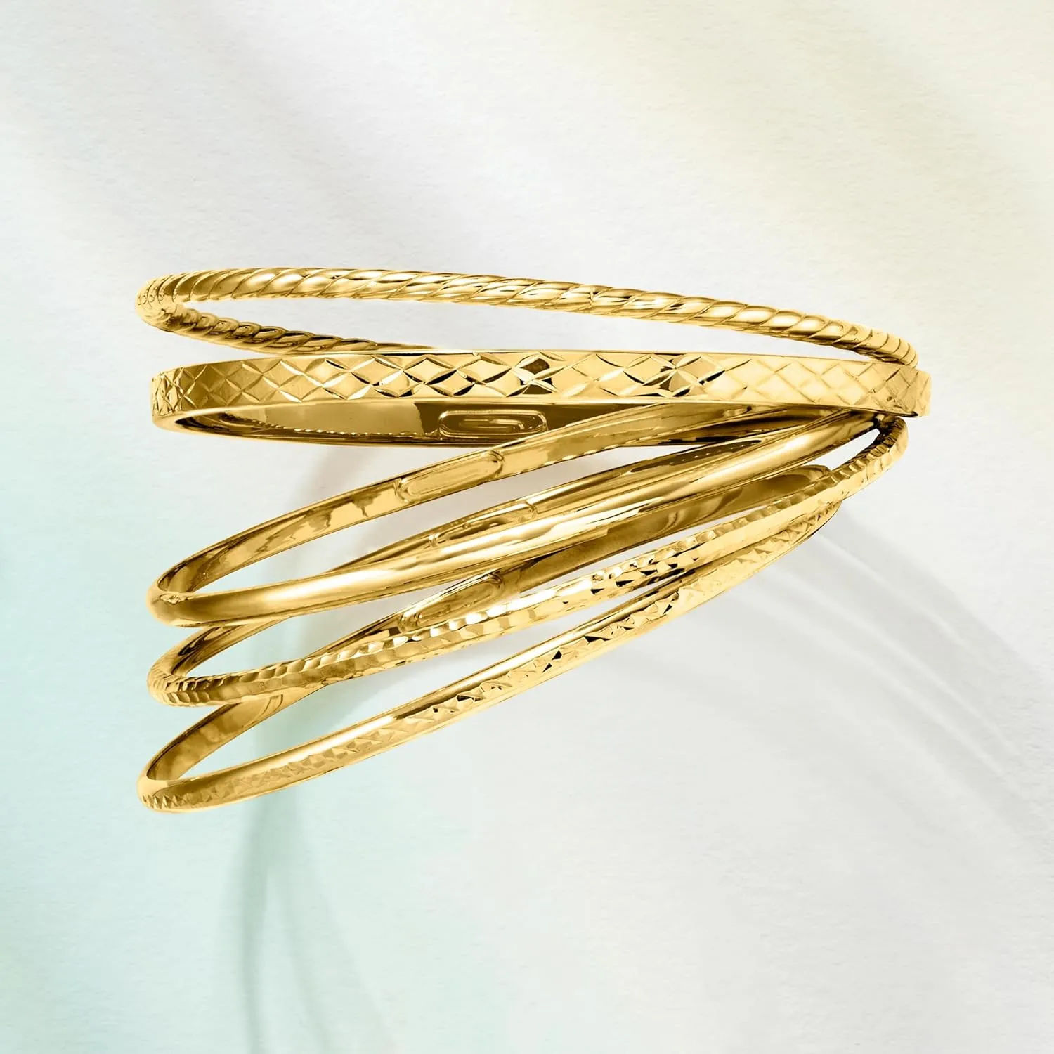 Ross-Simons 18kt Gold Over Sterling Jewelry Set: 5 Textured Bangle Bracelets