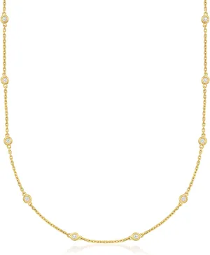 Ross-Simons Bezel-Set Diamond Station Necklace in Sterling Silver