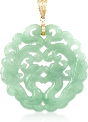 Ross-Simons Carved Jade Phoenix Pendant With 14kt Yellow Gold