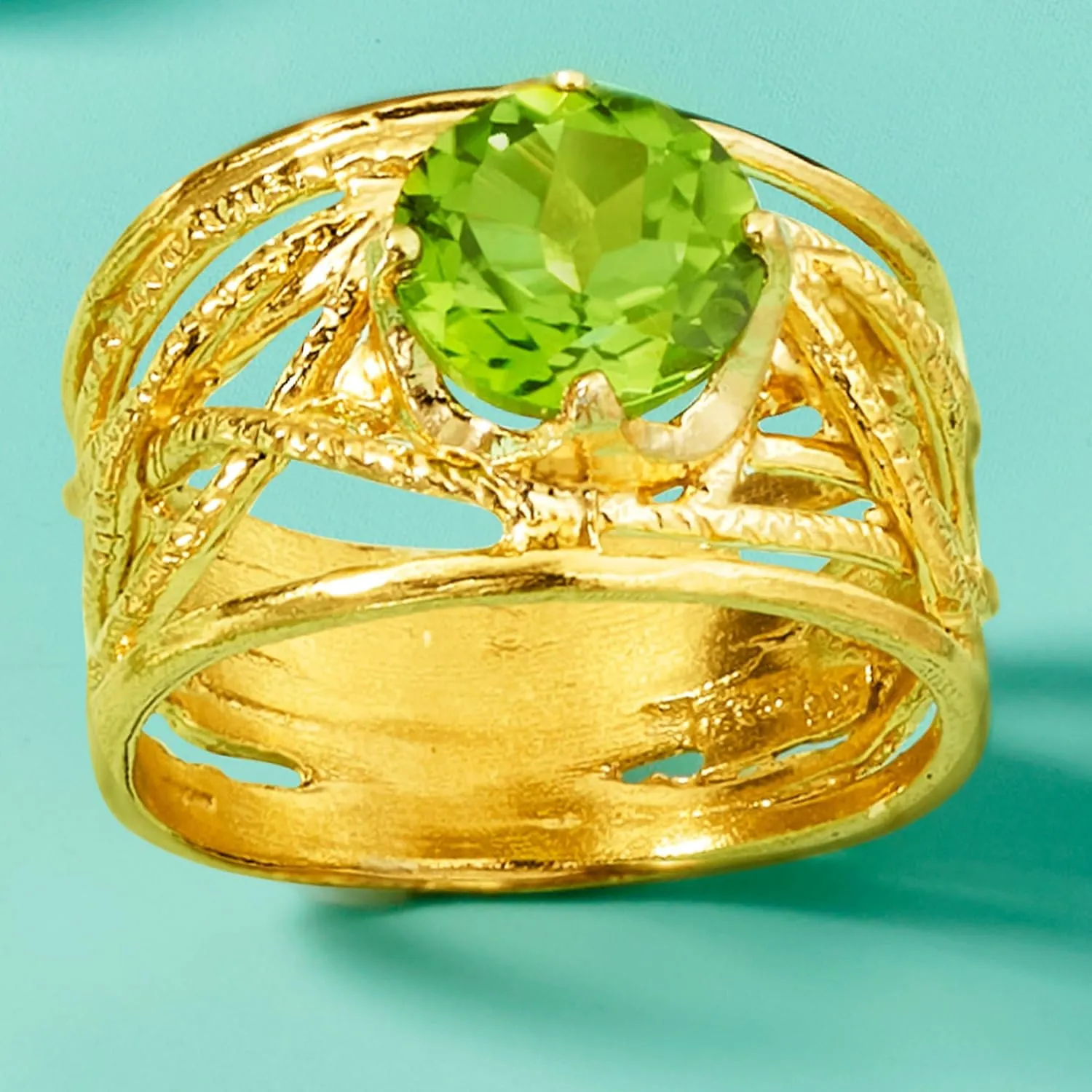 Ross-Simons Gemstone Textured Openwork Ring in 18kt Gold Over Sterling