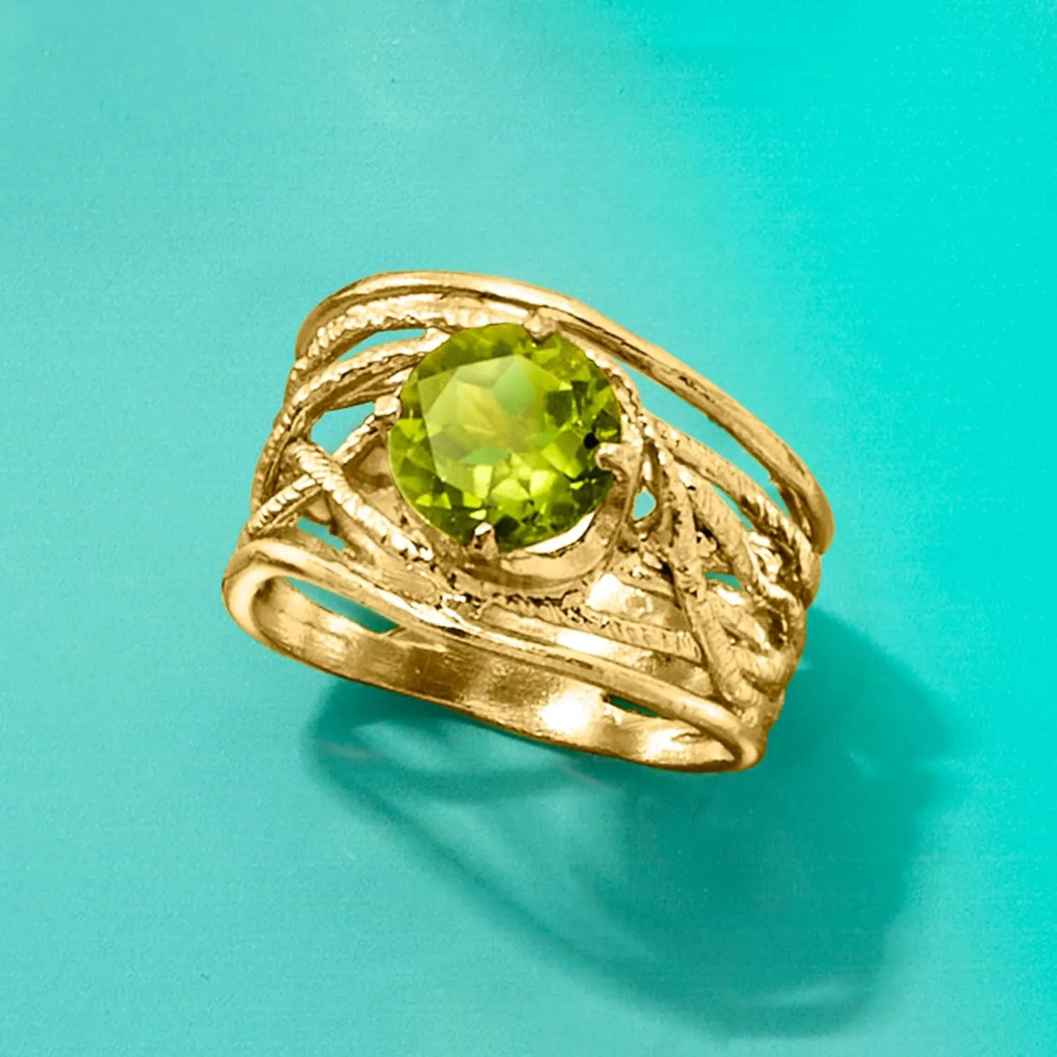 Ross-Simons Gemstone Textured Openwork Ring in 18kt Gold Over Sterling