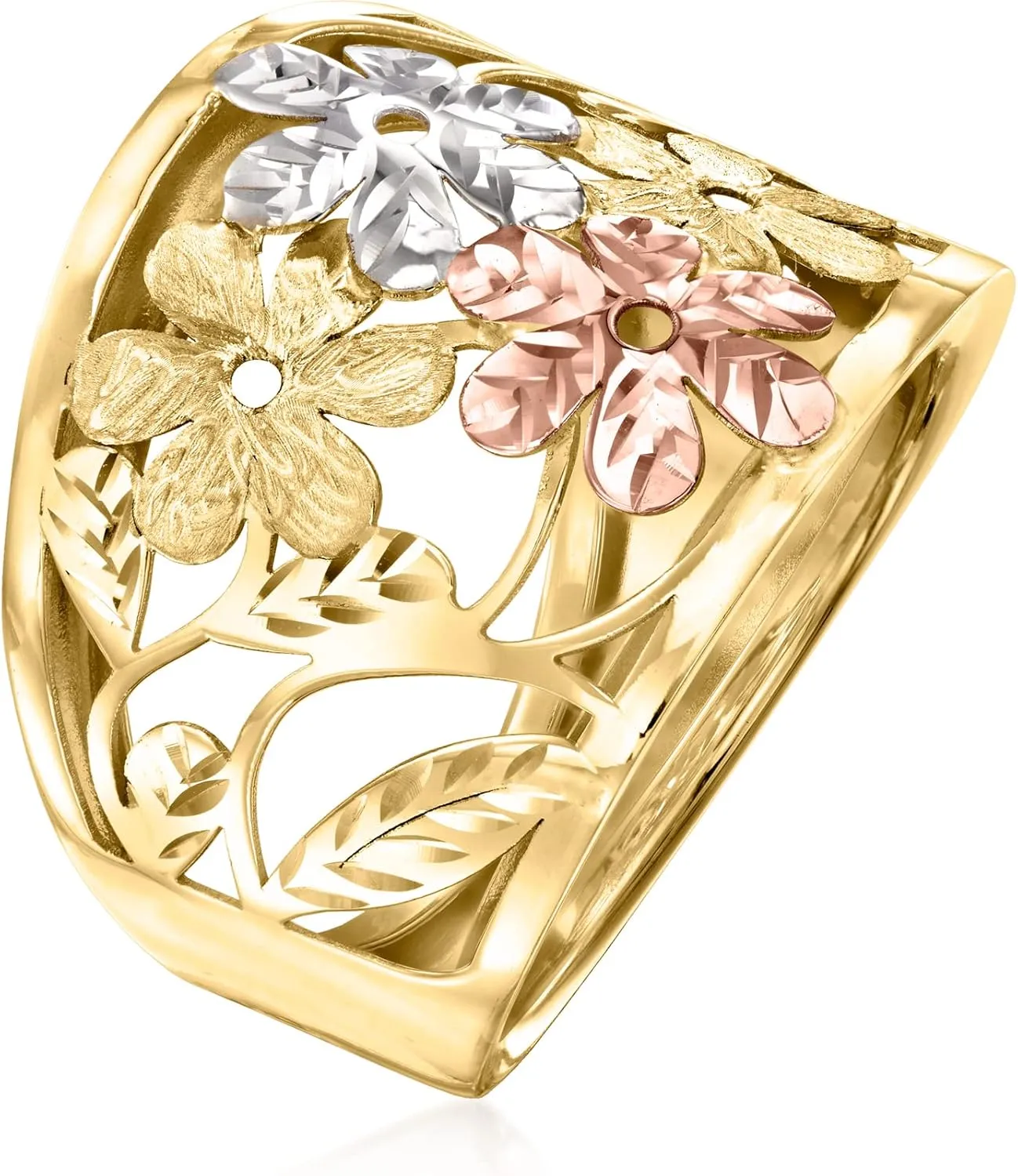 Ross-Simons Italian 14kt Tri-Colored Gold Floral Ring
