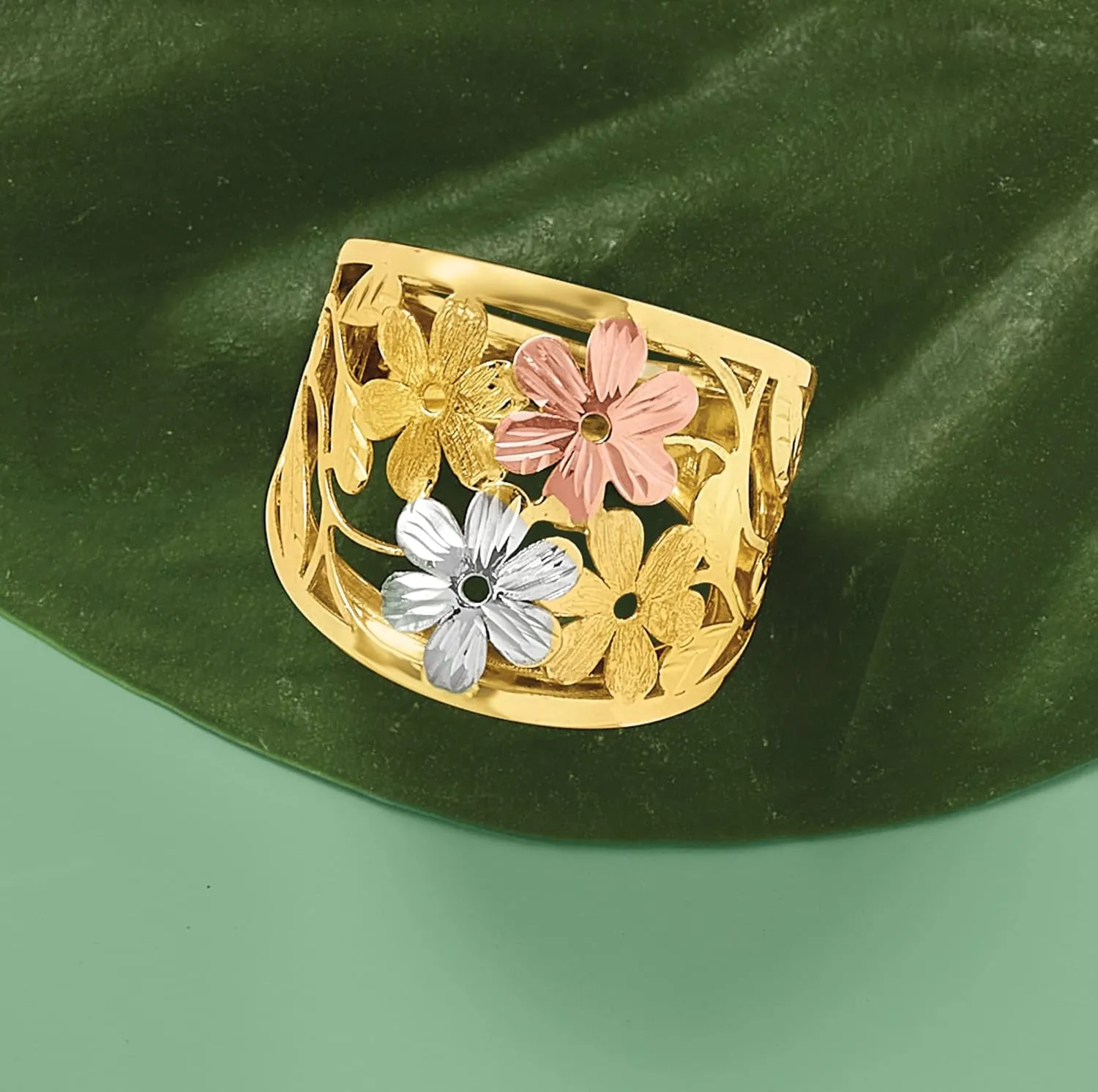Ross-Simons Italian 14kt Tri-Colored Gold Floral Ring