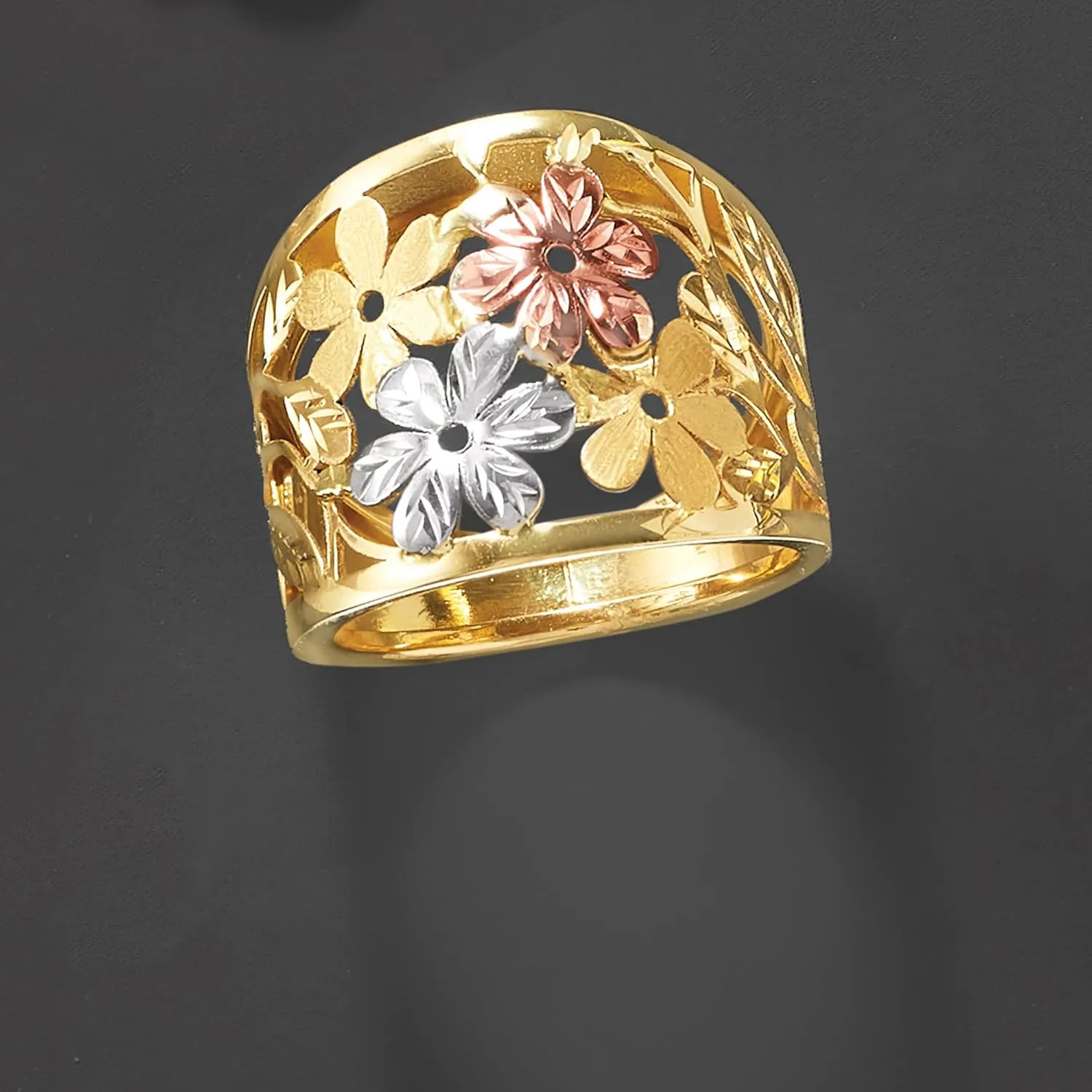 Ross-Simons Italian 14kt Tri-Colored Gold Floral Ring