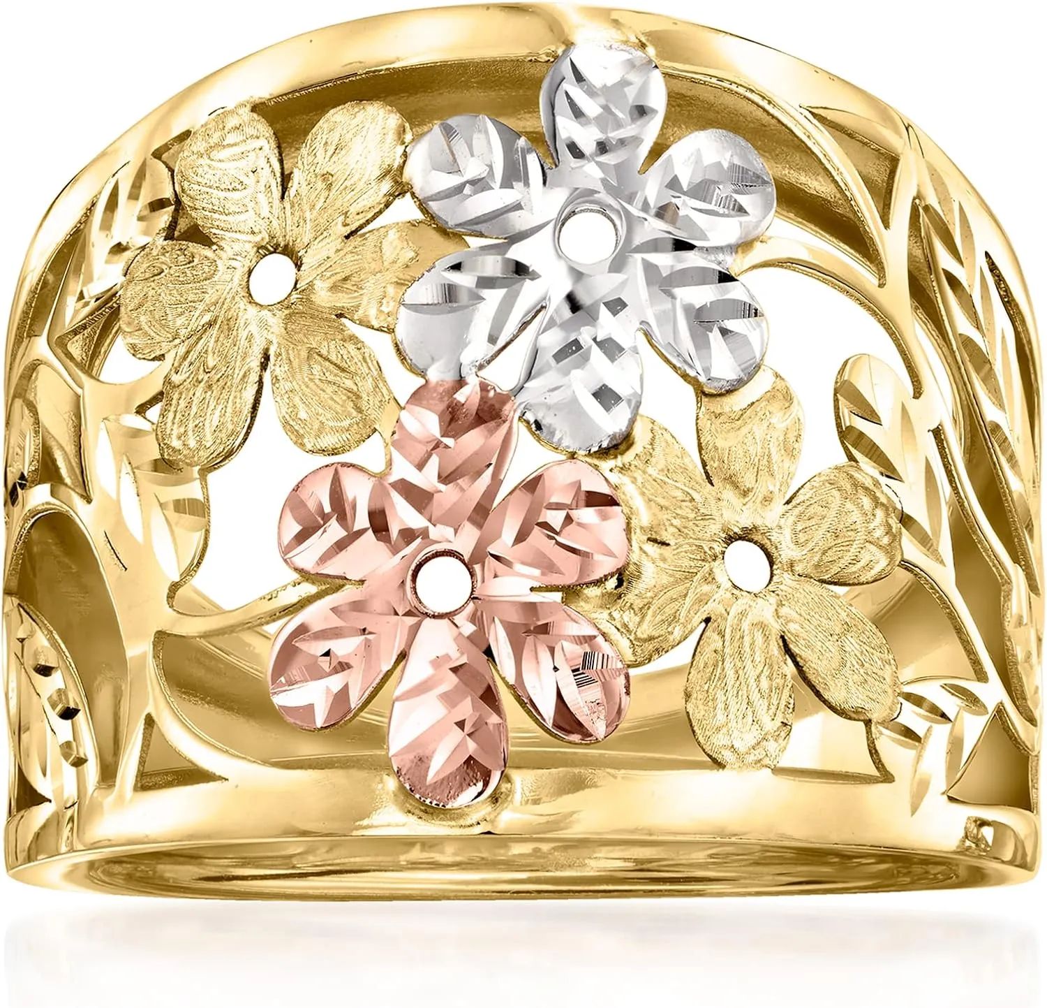 Ross-Simons Italian 14kt Tri-Colored Gold Floral Ring