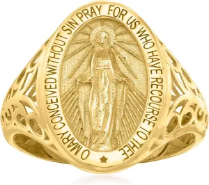 Ross-Simons Italian 14kt Yellow Gold Miraculous Medal Signet Ring