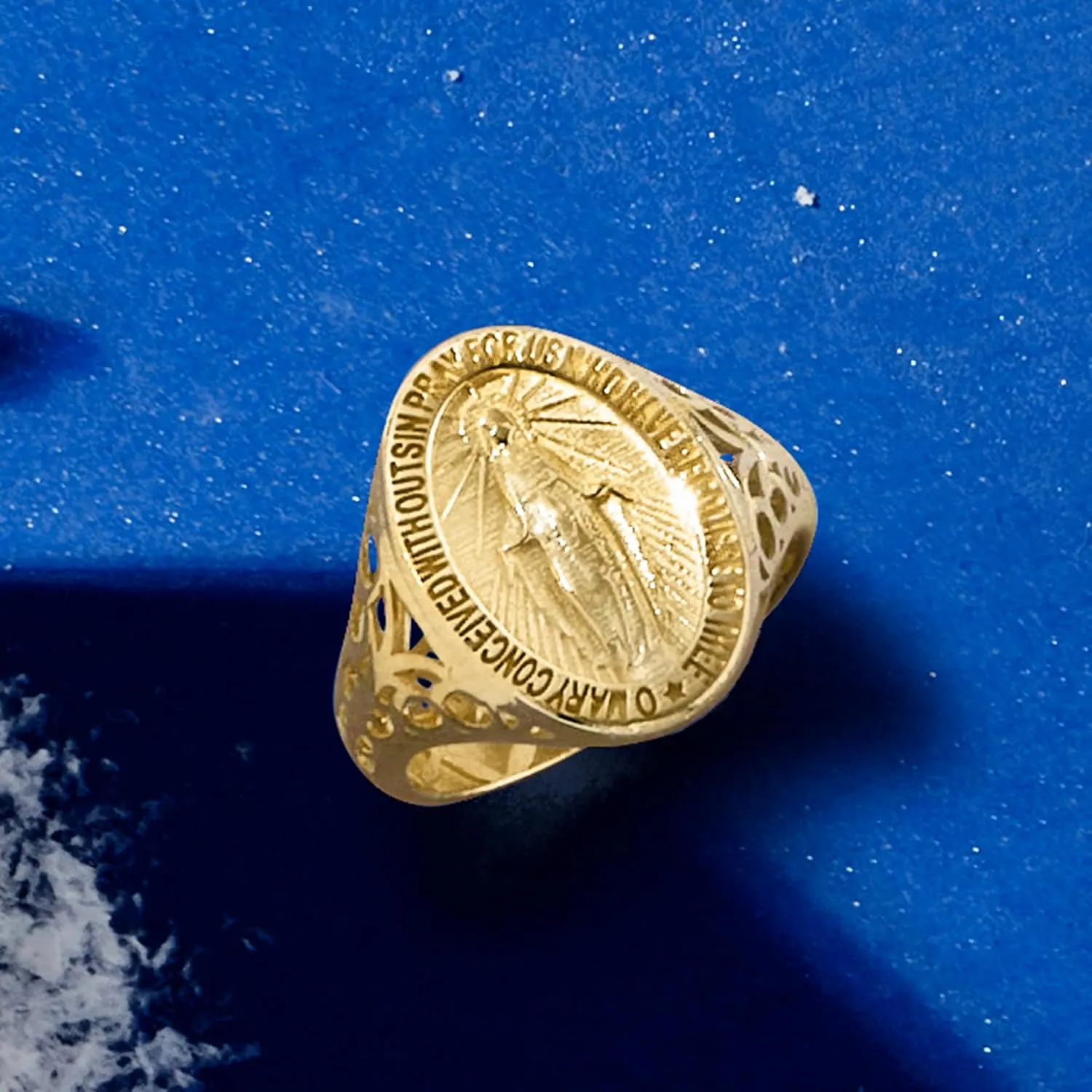 Ross-Simons Italian 14kt Yellow Gold Miraculous Medal Signet Ring