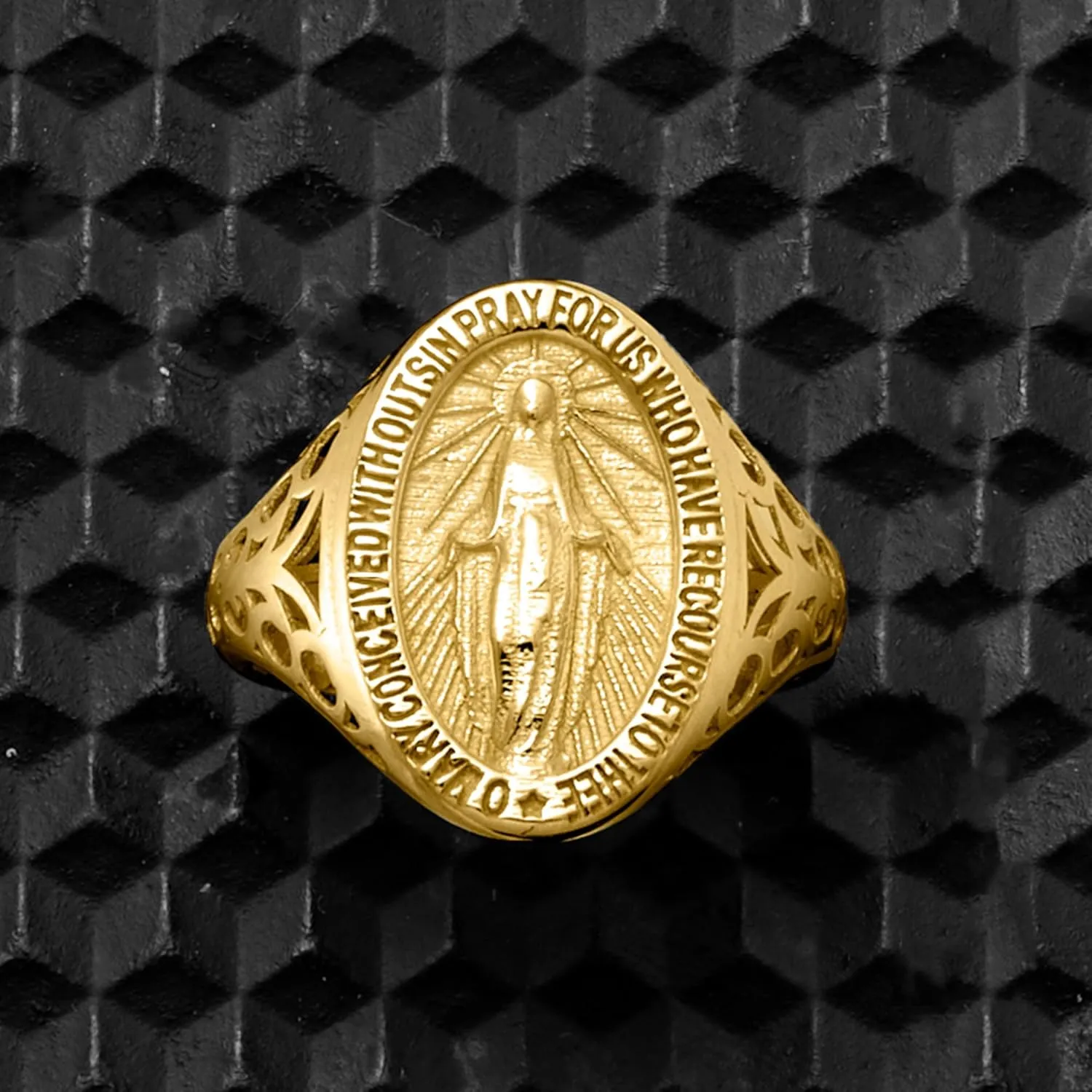 Ross-Simons Italian 14kt Yellow Gold Miraculous Medal Signet Ring