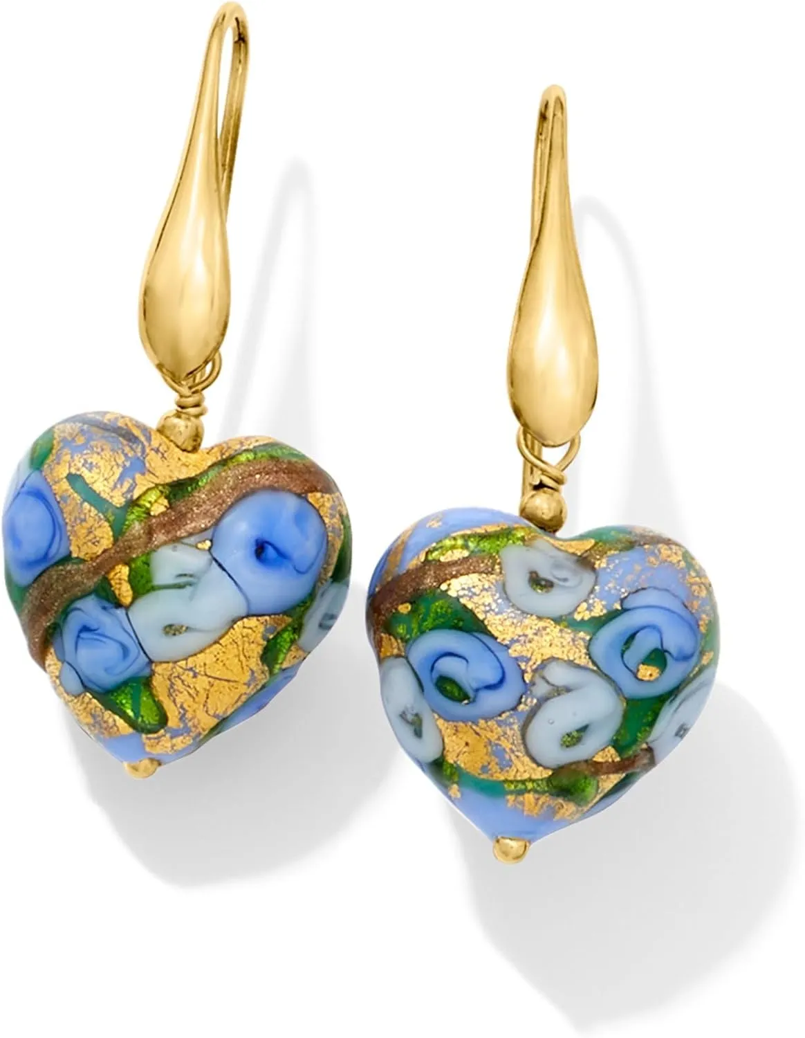 Ross-Simons Italian Murano Glass Heart Drop Earrings in 18kt Gold Over Sterling