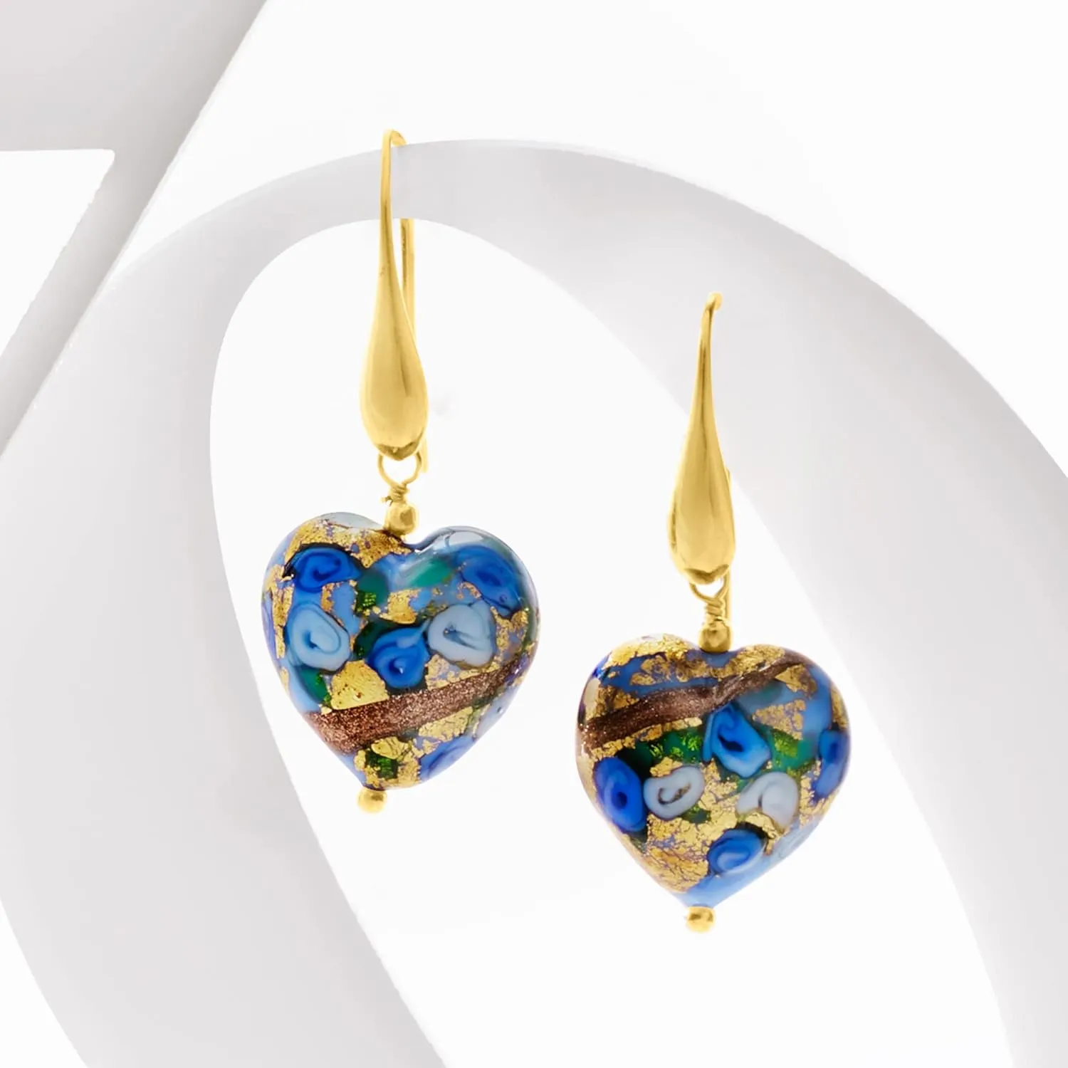 Ross-Simons Italian Murano Glass Heart Drop Earrings in 18kt Gold Over Sterling