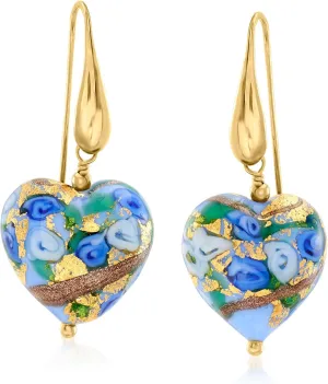 Ross-Simons Italian Murano Glass Heart Drop Earrings in 18kt Gold Over Sterling