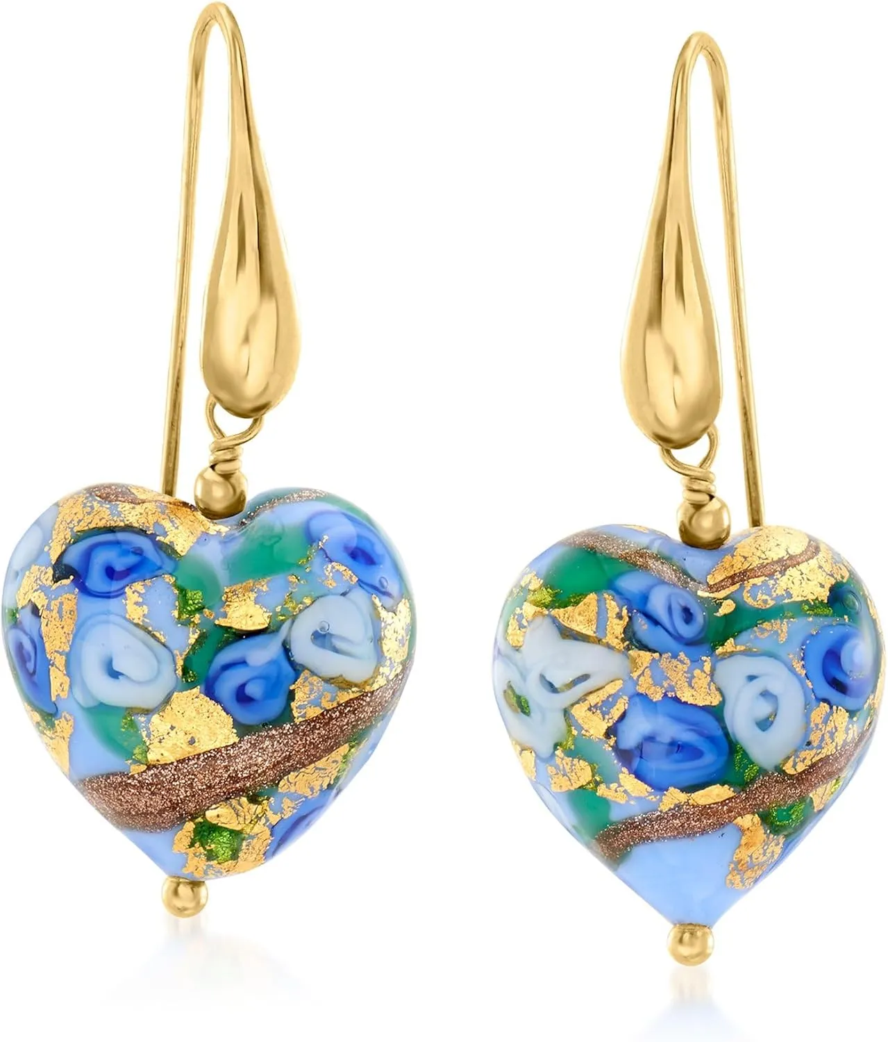 Ross-Simons Italian Murano Glass Heart Drop Earrings in 18kt Gold Over Sterling