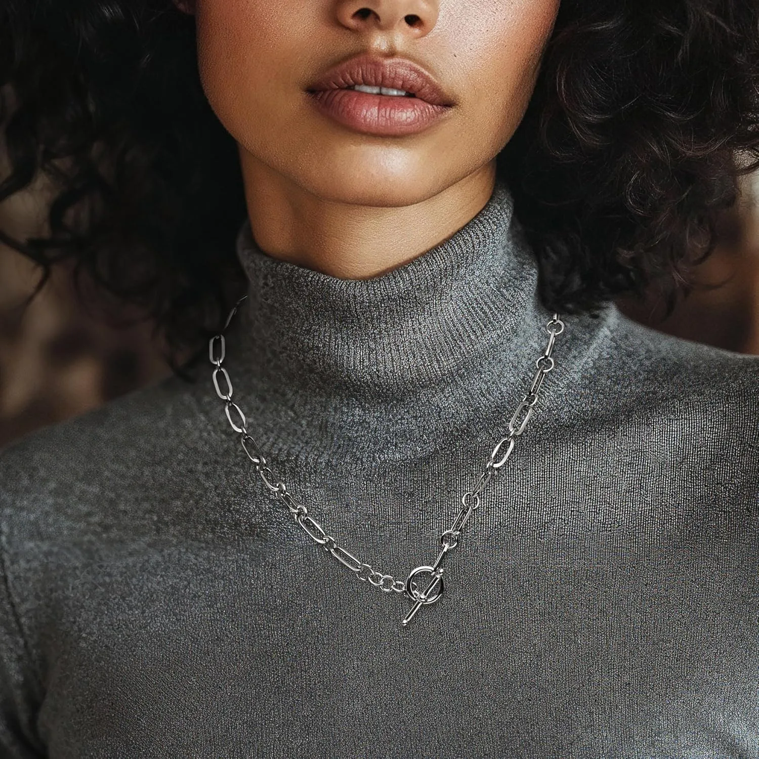 Ross-Simons Italian Sterling Silver Paper Clip Link Toggle Necklace