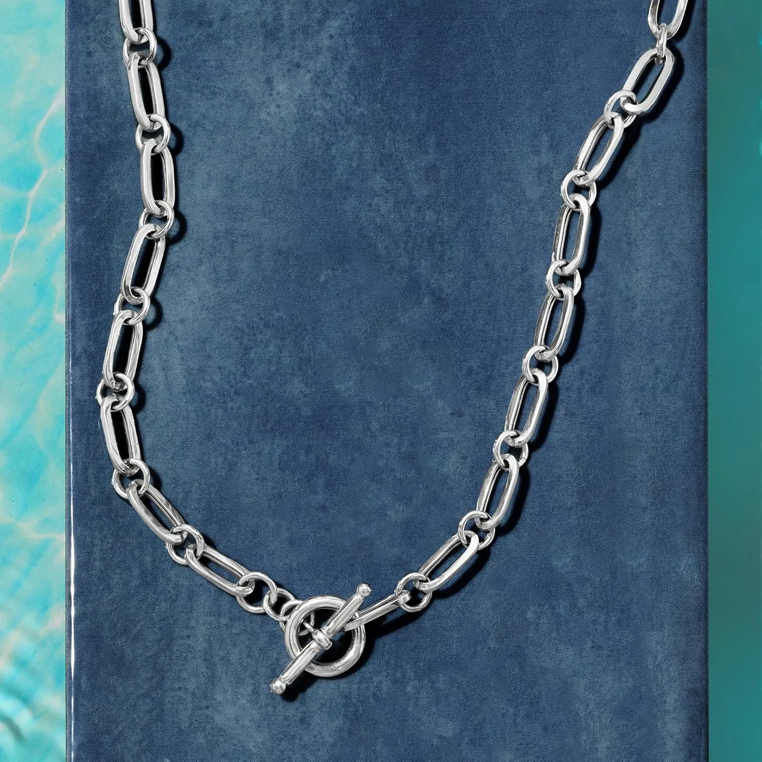 Ross-Simons Italian Sterling Silver Paper Clip Link Toggle Necklace