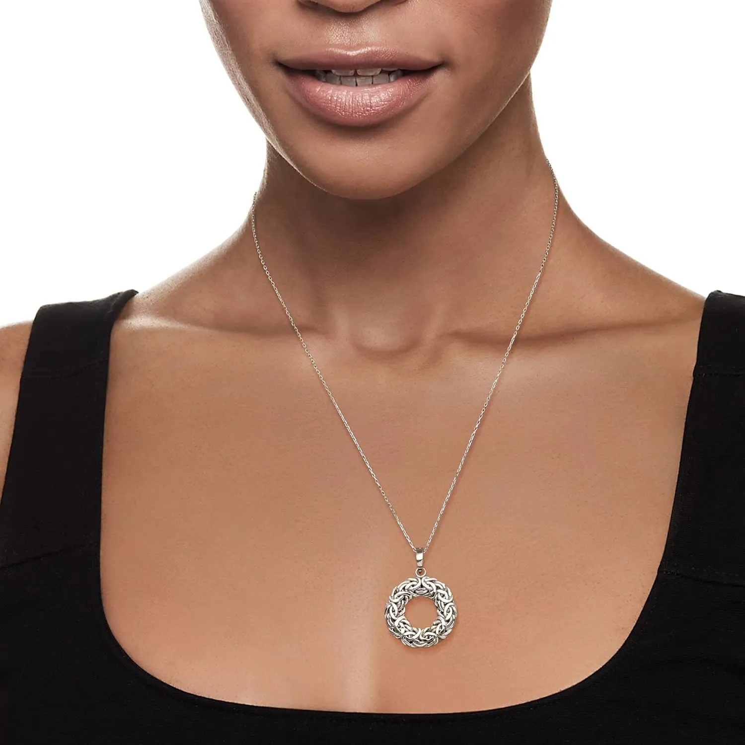 Ross-Simons Sterling Silver Byzantine Circle Pendant Necklace