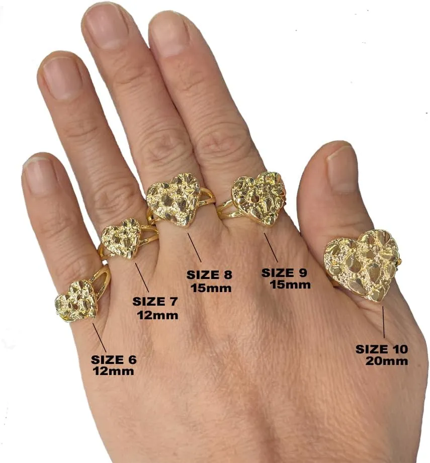 Rough Textured Cookie Nugget Heart Rings 18k Gold Plated Brass